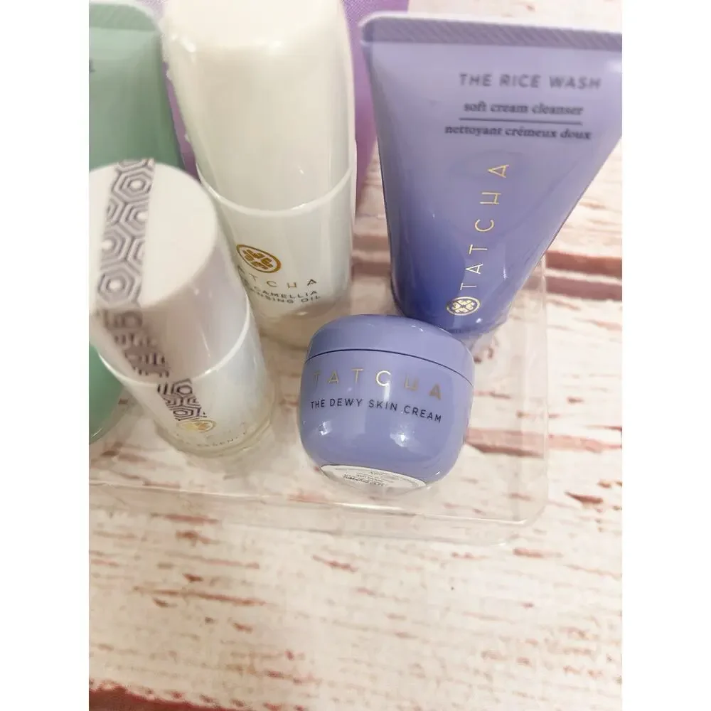 TATCHA Skincare Travel Ritual Set with Purple Pouch The Rice Wash Dewy Cream